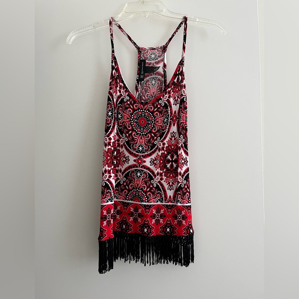 INC International Concepts Red and Black Patterned Top
